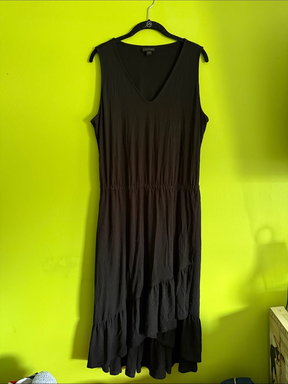 J Jill Black Stretch Sleeveless Ruffle Midi Dress Size L